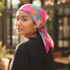 Vintage Herman Pecker Floral Crepe Scarf Wrap Pink 34